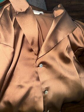 Rachel Zoe Copper Satin Button-Up Blouse
